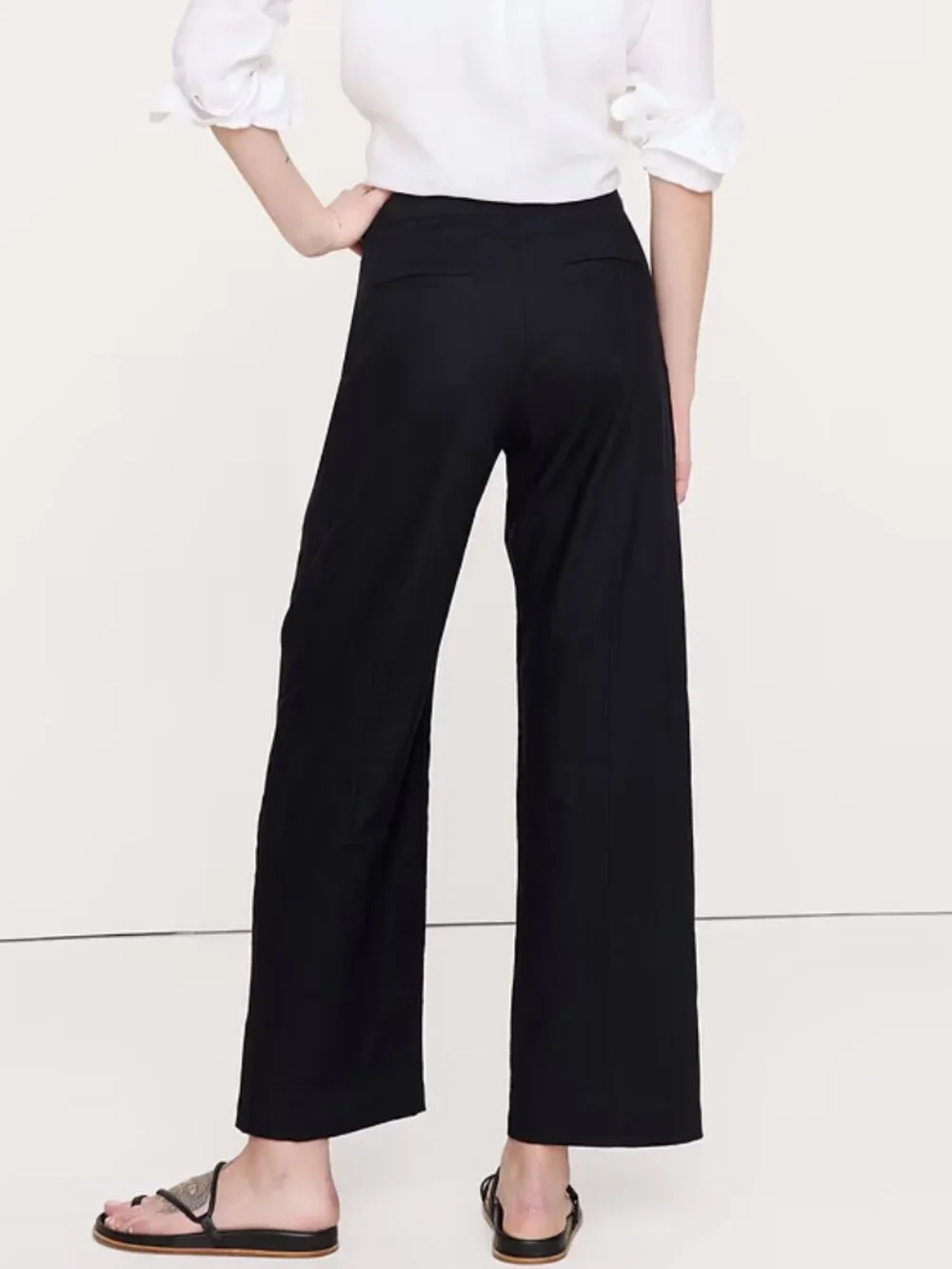 NWT!! Banana Republic Black Linen-Blend Hi-Rise Straight Utility Pants 6L